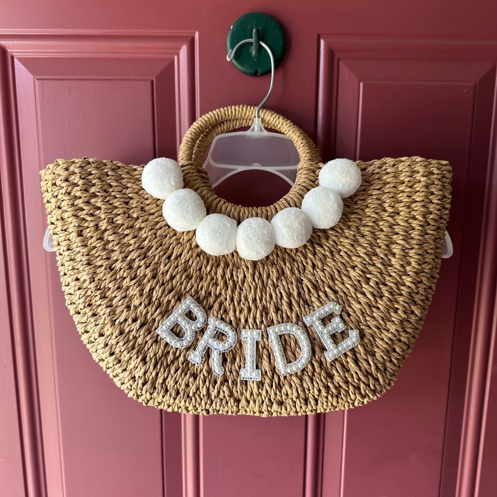 Bride Straw Tote with White Accents